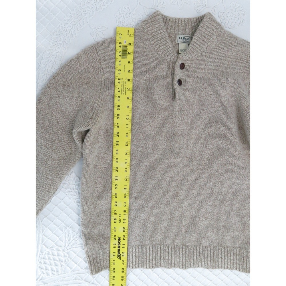 LL Bean Lambs Wool Henley Sweater Mens XL Oatmeal Beige Button Mock Neck 28517 - Picture 5 of 7
